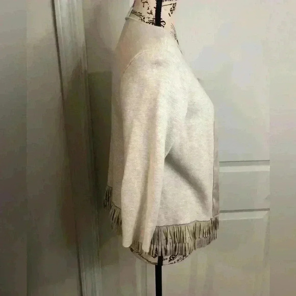 Chicos size 1 (Medium) beige boho open from blazer jacket with fringed bottom - Picture 3 of 6